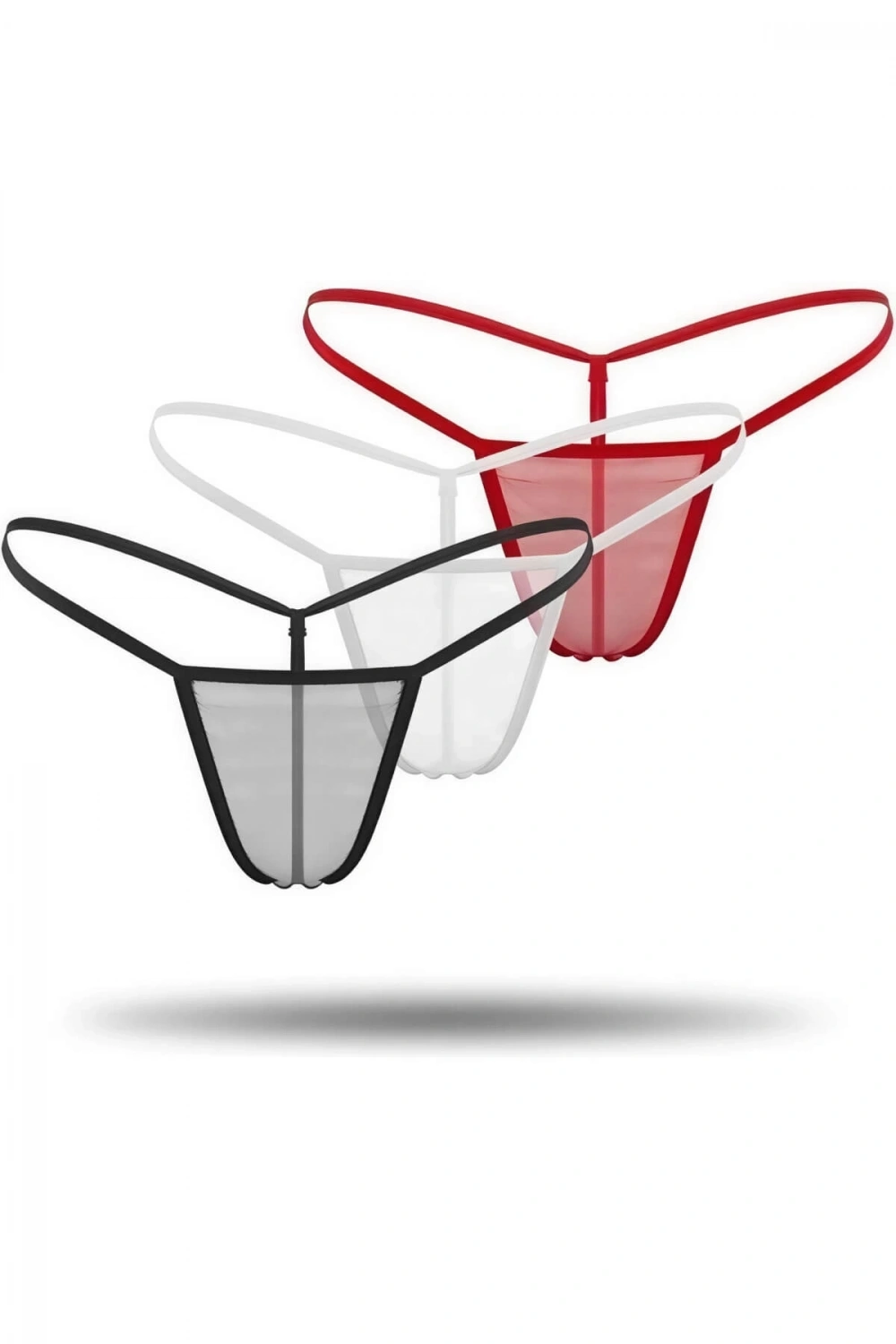 3lü Renkli Transparan Tül String Tanga Modeli - Kadın - KLBN00257