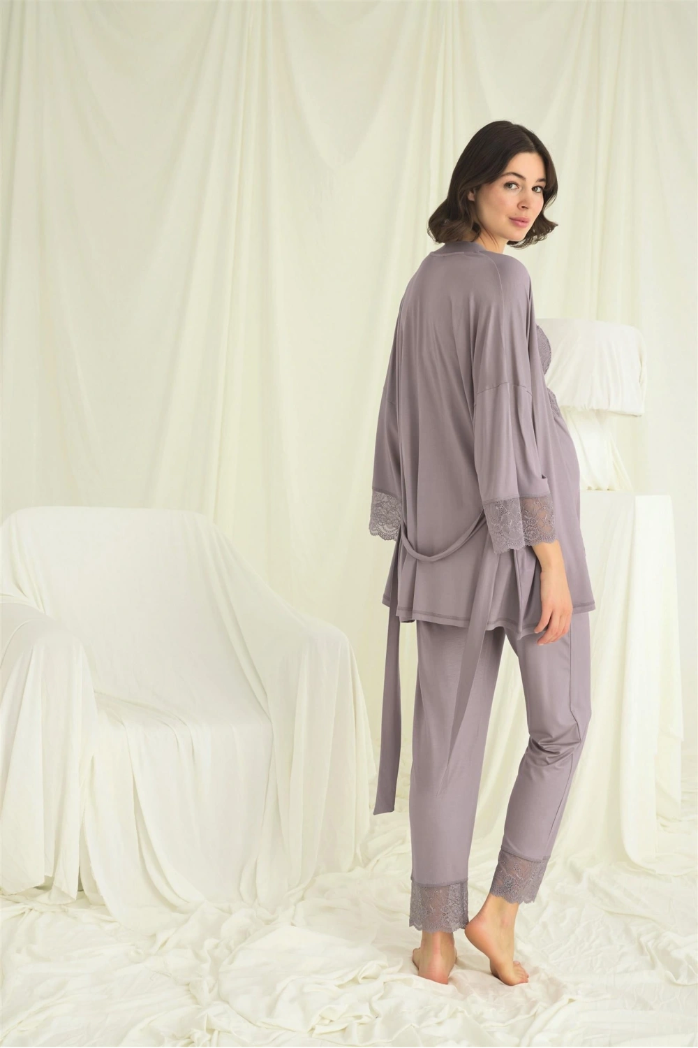 Dantelli Hamile Lohusa 3lü Pijama Takımı - KLBN29240