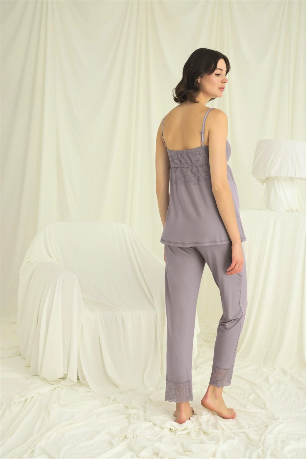 Dantelli Hamile Lohusa 3lü Pijama Takımı - KLBN29240