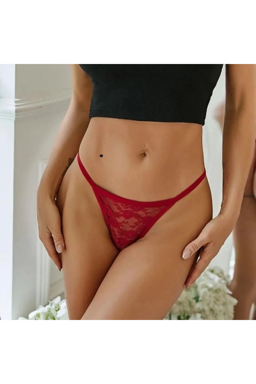 Fantazi Kırmızı Dantelli Kadın String - Tanga 8616