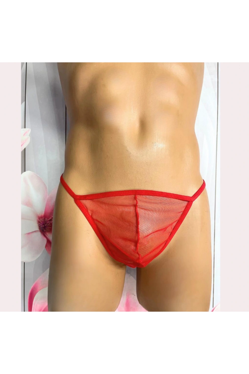 Fantezi Kırmızı Transparan Seksi Tül Erkek String 4602