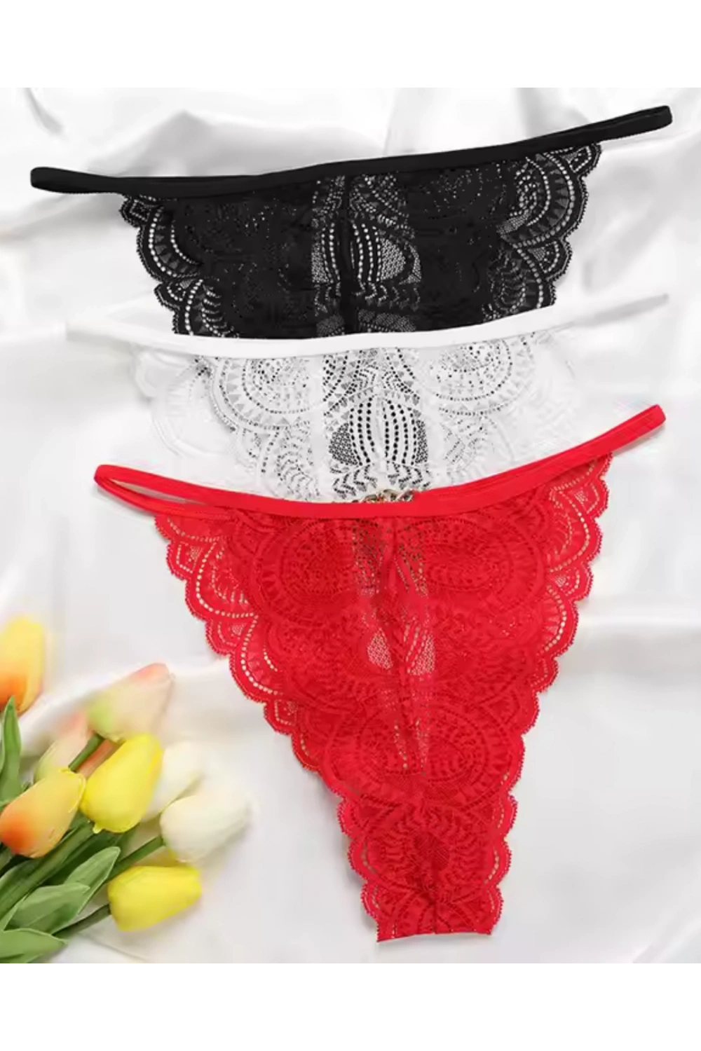 Kadın 3lü Dantel String - Tanga 0041