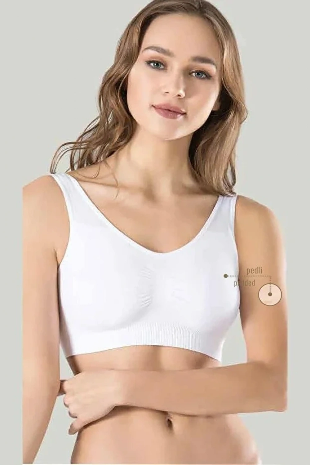 Kadın Beyaz Kalın Askılı Çıkarılabilir Pedli Örme Seamless Dikişsiz Basic Büstiyer