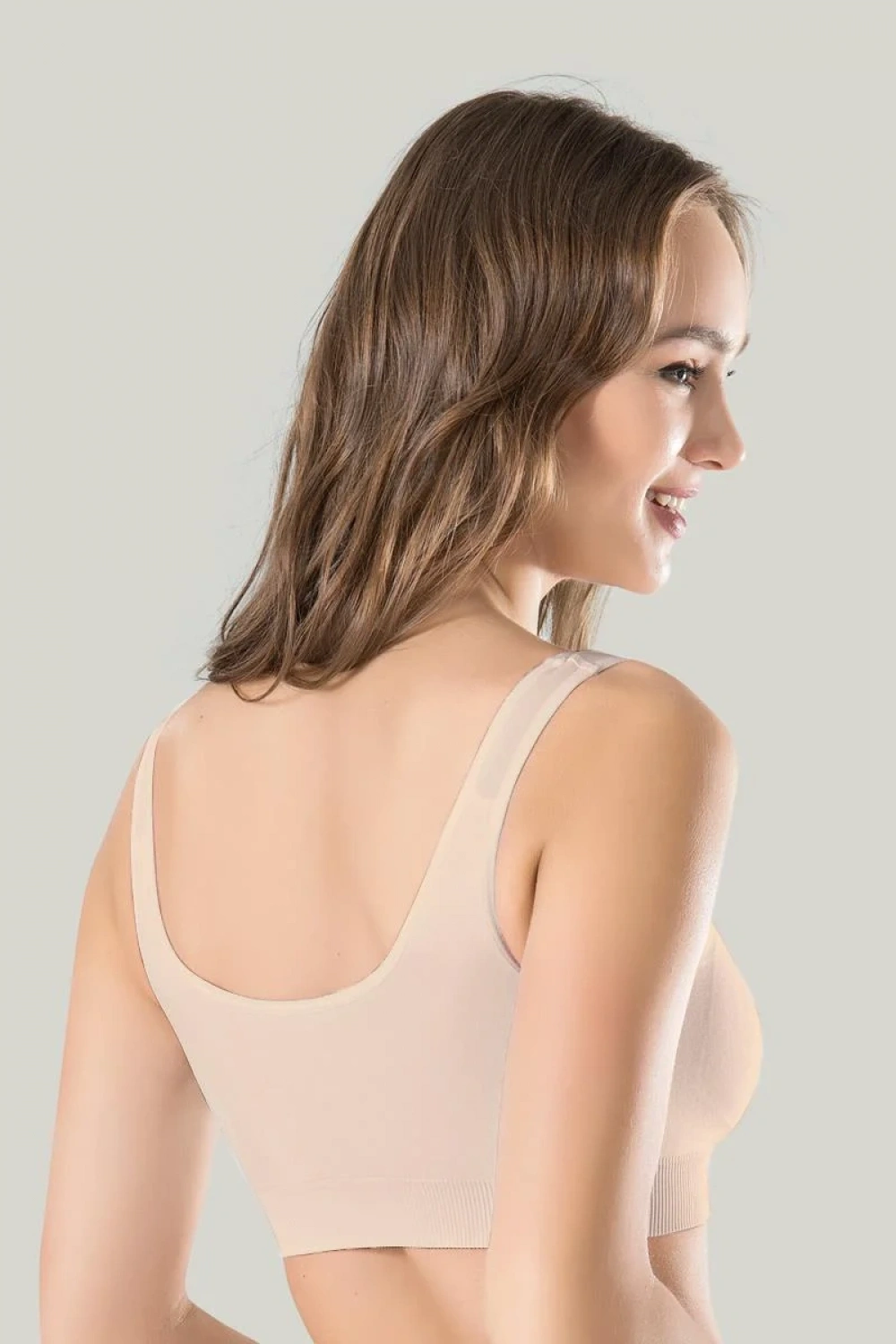 Kadın Gri Kalın Askılı Çıkarılabilir Pedli Örme Seamless Dikişsiz Basic Büstiyer