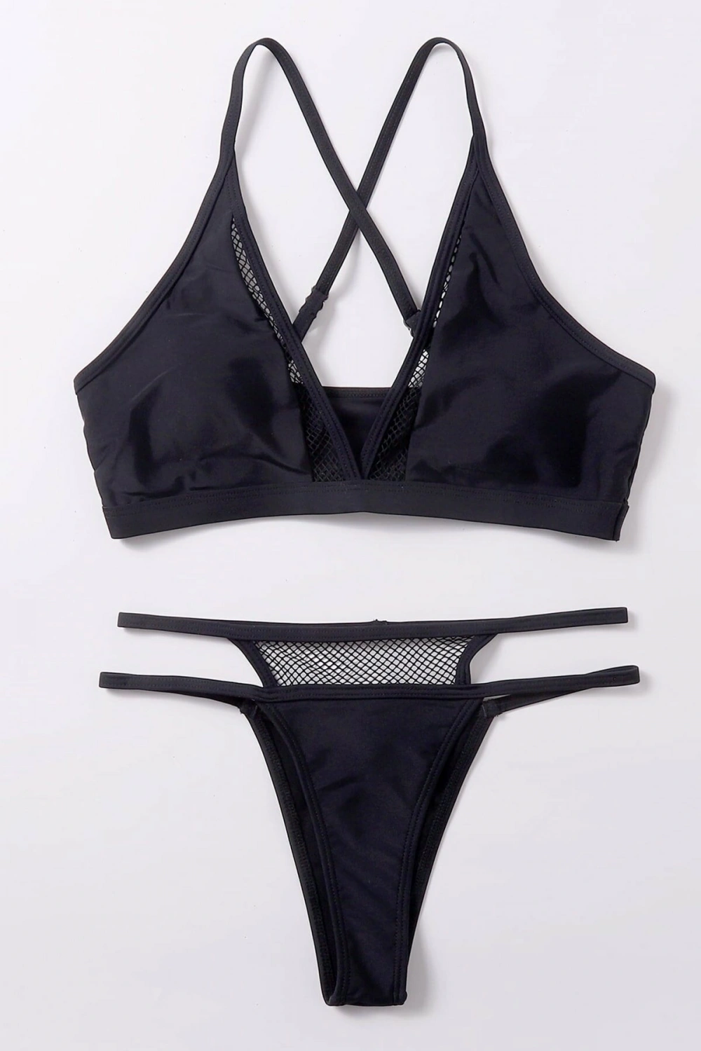 Kadın Siyah File Detaylı Özel Bikini Takımı
