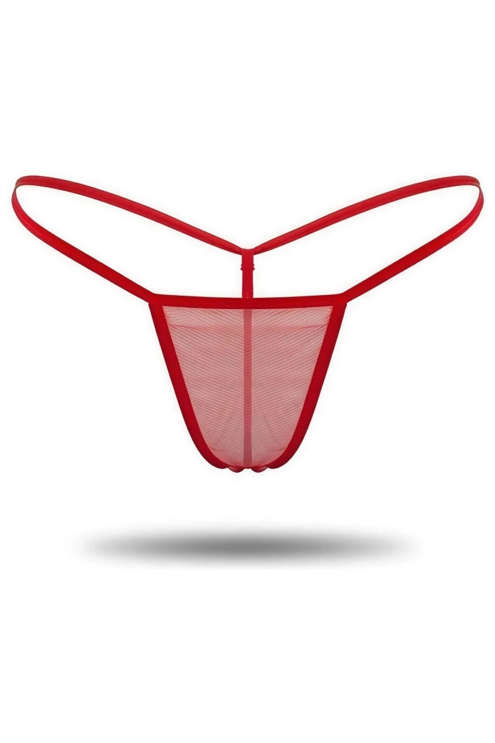 Tanga - Kırmızı Transparan Tül String - Kadın İç Giyim - KLBN00053