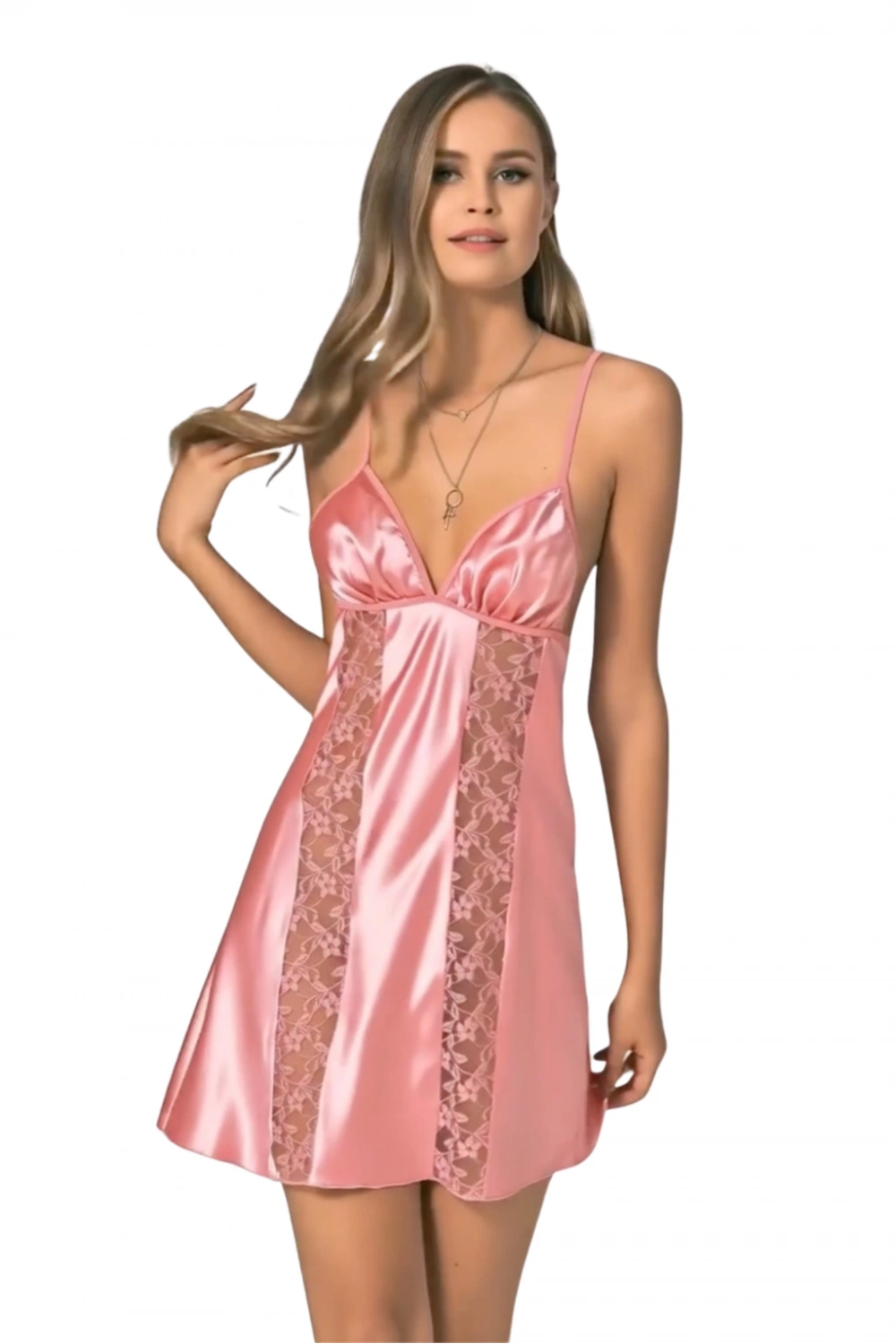 Kısa Saten Gecelik - Pembe - KLBN12727