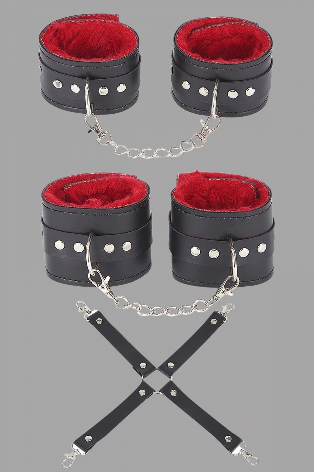 Siyah Harness Fantazi Aksesuar Set - Kırmızı - KLBN20142