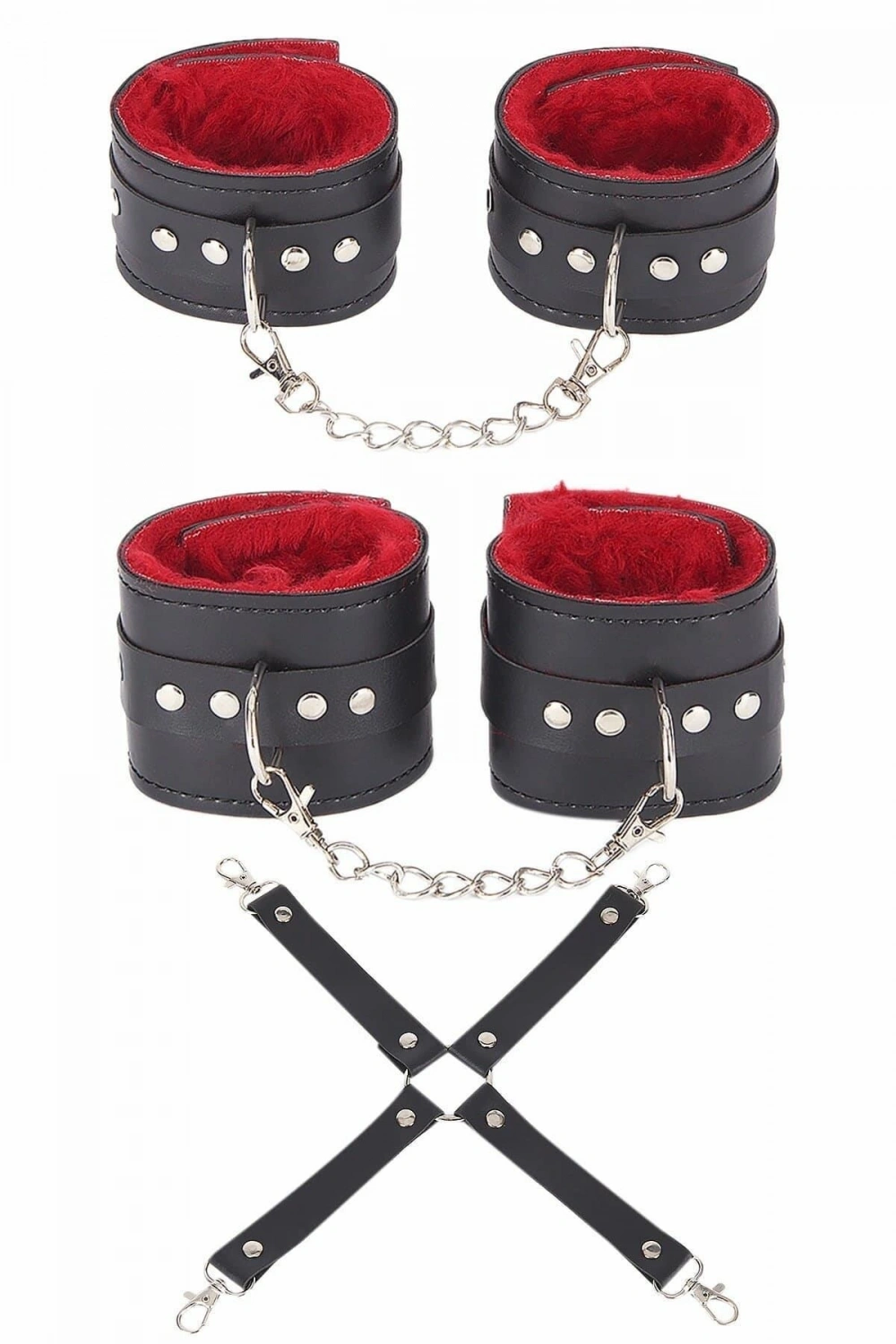 Siyah Harness Fantazi Aksesuar Set - Kırmızı - KLBN20142