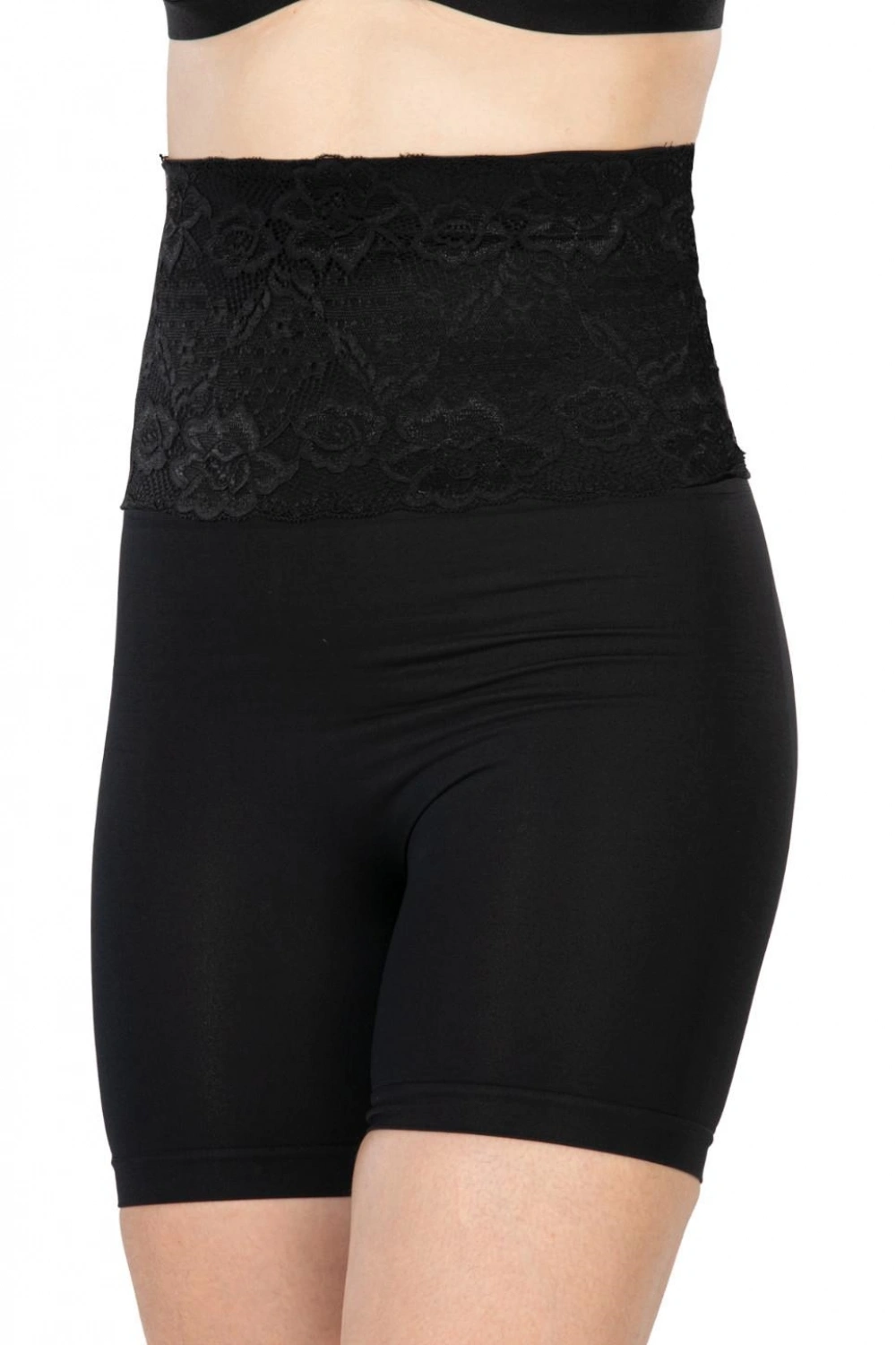 Önü Dantelli Yüksek Bel Boxer Korse - Siyah - KLBN30561