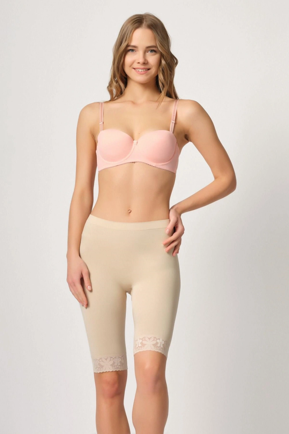 Soft Uzun Paça Dantelli Boxer - Ten - KLBN30428