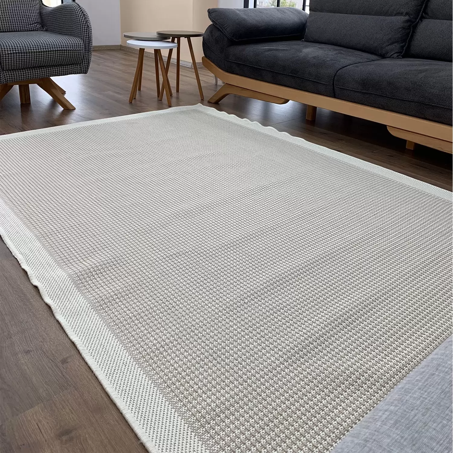 Evimod Sisal Bordürlü Krem-Vizon Dekoratif Halı 004