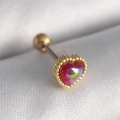 316L Çelik Gold Renk Kırmızı Mineli Kalp Tragus Piercing