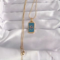 316L Çelik Gold Renk Mavi Mineli El Figür Tarot Kolye