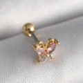 316L Çelik Gold Renk Pembe Zirkon Taşlı Kelebek Tragus Piercing