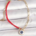 316L Çelik Gold Renk Zincir Kırmızı İp Model Sallantı Nazar Boncuk Figür Kadın Bileklik