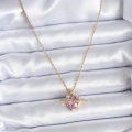 316L Çelik Gold Renk Zincir Pembe Kristal Kalp Model Zirkon Taş Detay Kadın Kolye - Lisinya