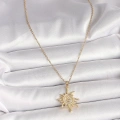 316L Çelik Gold Renk Zincir Zirkon Taş Detaylı Güneş Model Kadın Kolye - Lisinya