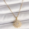 316L Çelik Gold Renk Zincir Zirkon Taşlı Güneş Model Kadın Kolye - Lisinya