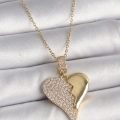 316L Çelik Gold Renk Zincir Zirkon Taşlı Kırık Kalp Model Kadın Kolye - Lisinya