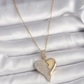 316L Çelik Gold Renk Zincir Zirkon Taşlı Kırık Kalp Model Kadın Kolye - Lisinya