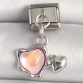 316L Çelik Gümüş Renk Pembe Mineli Kalp Model Nomination Charm