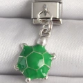 316L Çelik Gümüş Renk Yeşil Kaplumbağa Model Nomination Charm - Lisinya