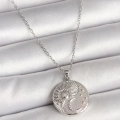 316L Çelik Gümüş Renk Zincir Zirkon Taşlı Ay Güneş İşlemeli Madalyon Model Kadın Kolye - Lisinya