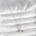 316L Çelik Gümüş Renk Zincir Zirkon Taşlı Ayıcık Model Kırmızı Kalp Detay Kadın Kolye - Lisinya