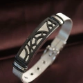 316L Çelik Siyah Desenli Ayarlanabilir Hasır Kordonlu Bileklik