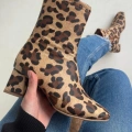Birta Leopar Cilt Streç Topuklu Bot