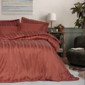 Çift Kişilik Smart Stripe Bambu Saten Nev Takımı Kiremit