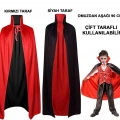 Çift Taraflı Kullanılabilir Siyah Kırmızı Yakalı Pelerin 90 cm Çocuk