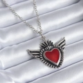 Gümüş Renk Kanatlı Kırmızı Kalp Model Kadın Kolye - Lisinya