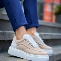 KB-X10 Kuback Bej Süet Beyaz Yüksek Taban Günlük Spor Ayakkabı