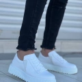 KB-X502  Kuback Beyaz Cilt Yüksek Beyaz Taban Bağcık Detaylı Lastikli Günlük Erkek Ayakkabı
