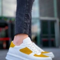 KB-X8 Kuback Beyaz Cilt Sarı Süet Detaylı Beyaz Yüksek Taban Günlük Spor Ayakkabı