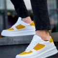 KB-X8 Kuback Beyaz Cilt Sarı Süet Detaylı Beyaz Yüksek Taban Günlük Spor Ayakkabı