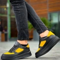 KB-X8 Kuback Siyah Sarı Cilt Yüksek Taban Günlük Spor Ayakkabı