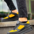 KB-X8 Kuback Siyah Sarı Cilt Yüksek Taban Günlük Spor Ayakkabı