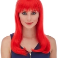 Kırmızı Renk Uzun Düz Parti Peruğu