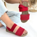 Marri Kırmızı Dantel Lastikli Sandalet - Lisinya
