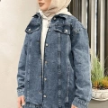Omuz Taş Detay Koyu Mavi Kot Ceket Oversize ( Lisinya )