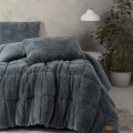Peluş Çift Kişilik Yorgan Seti Gri