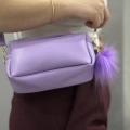 Ponpon mor cilt çanta