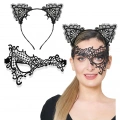 Siyah Renk Dantel Maske ve Dantel Kulak Taç Seti Yetişkin No 13