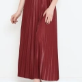 Zarif Ve Modern Pileli Parlak Krep Gizli Lastikli Bordo Etek ( Lisinya )