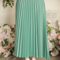 Zarif Ve Modern Pileli Parlak Krep Gizli Lastikli Mint Etek ( Lisinya )
