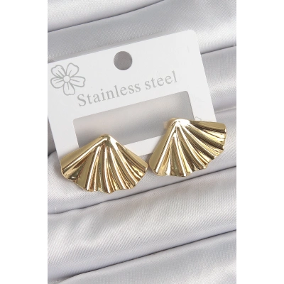 316 Çelik Gold Renk İşlemeli Deniz Kabuğu Plaka Model Kadın Küpe