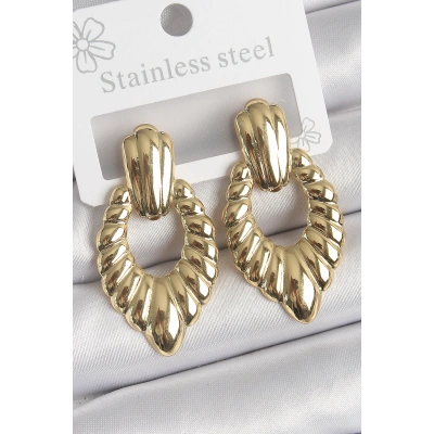 316 Çelik Gold Renk İşlemeli Motiif Model Kadın Küpe